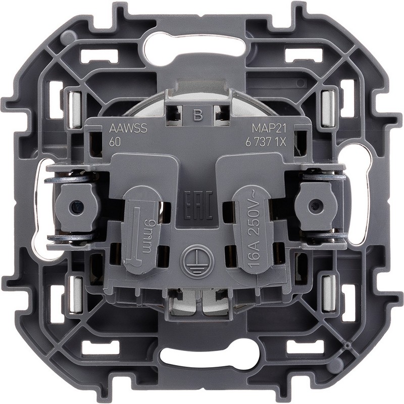 673712 Legrand Inspiria Розетка 2К 16А 250В алюминий, вид сзади