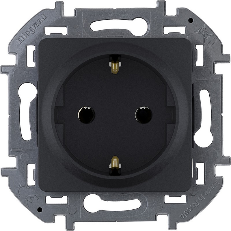 673723 Legrand Inspiria Розетка 2К+З немецкий стандарт 16А 250В антрацит, вид спереди