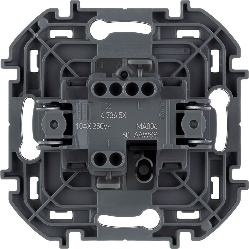 673652 Legrand Inspiria Переключатель 1-клавишный 10AX 250В алюминий, вид сзади