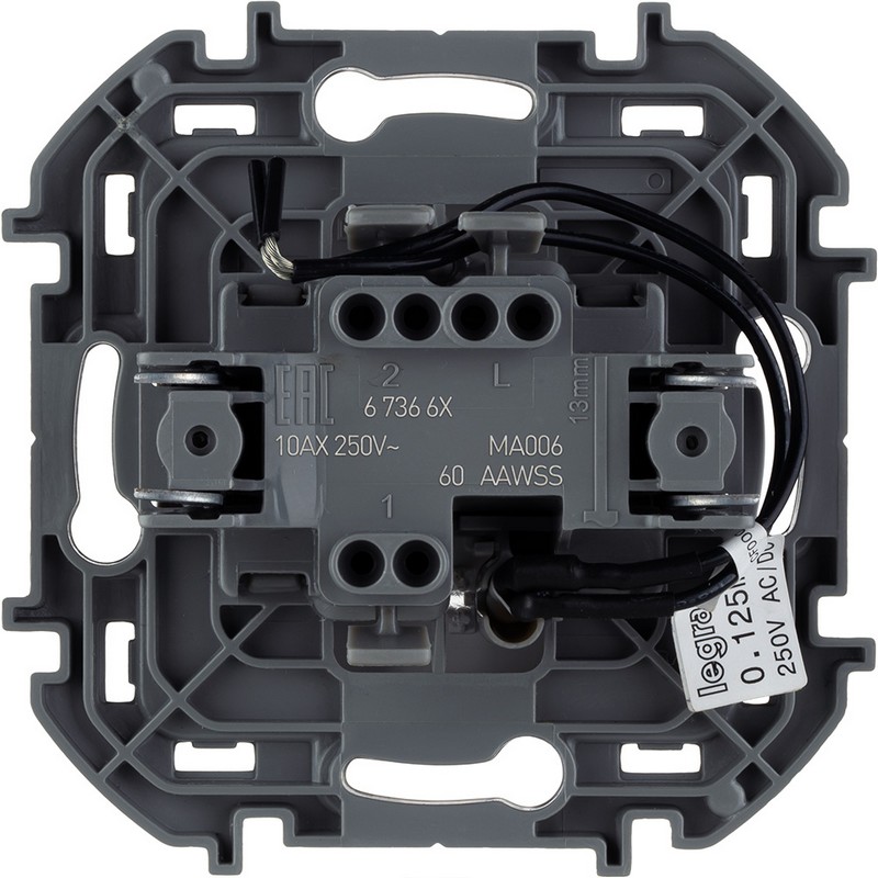 673660 Legrand Inspiria Переключатель 1-клавишный с подсветкой/индикацией 10AX 250В белый, вид сзади