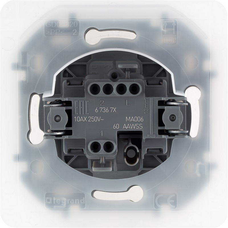 673672 Legrand Inspiria Переключатель IP44 10AX 250В алюминий, вид сзади
