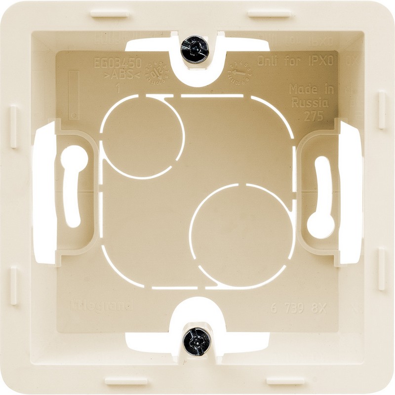 673981 Legrand Inspiria Коробка накладного монтажа 1 пост слоновая кость, вид спереди