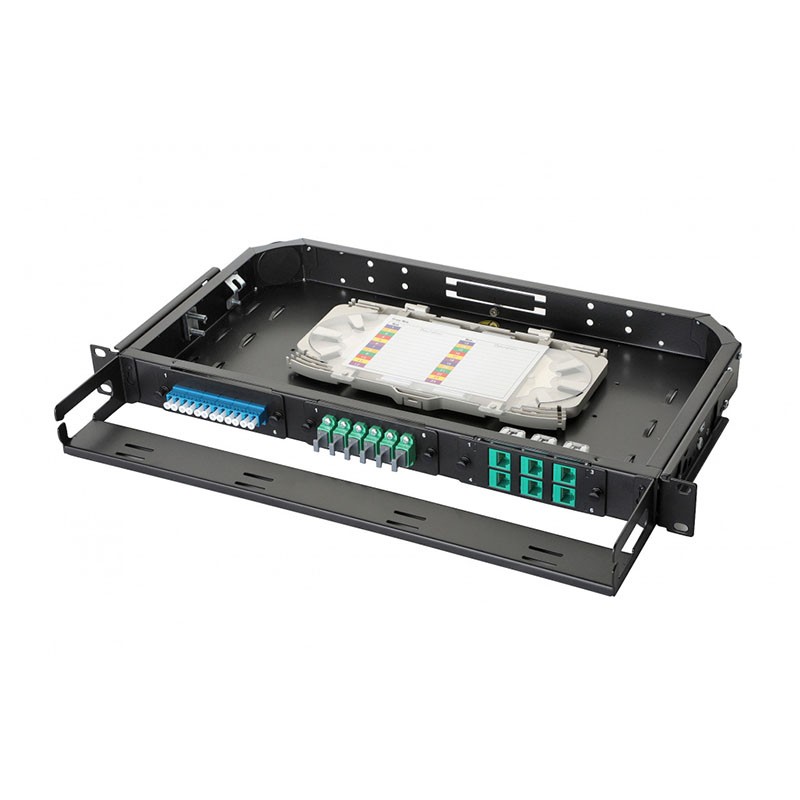 47C-03-00BL Панель 19 Q-SLOT, 1U, 3 слота, корпус. Вид с планками, сплайс-кассетой